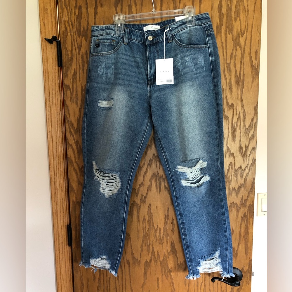 KANCAN High Rise Frayed Blue Jeans